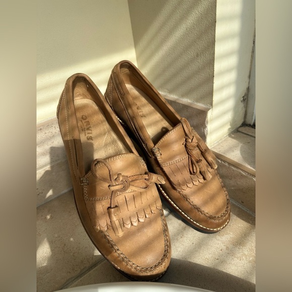 Orvis Tasseled Slip On Tan Leather Loafers Excellent Condition - Picture 2 of 6